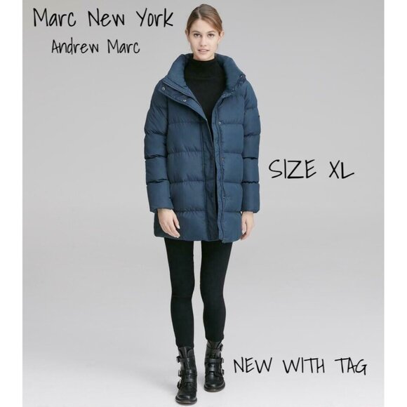 Andrew Marc Marc New York Women's XL Mid-Length Blue Puffer Coat - New with Tags - Picture 1 of 5